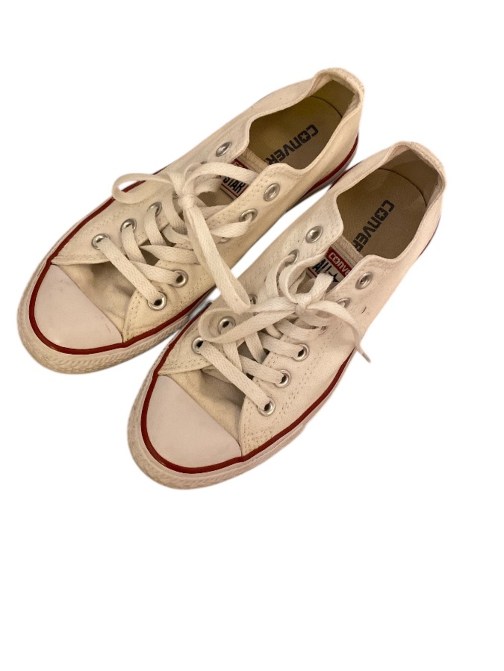 Converse Low Top Sneakers in Cream with Red Accent